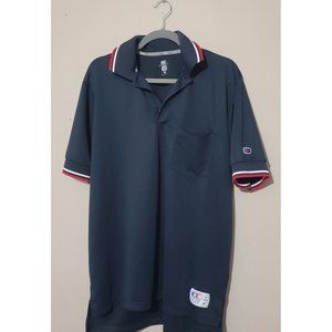Cliff Keen Polo Shirt Blue with Red & White Striped Sleeves & Collar - Size M